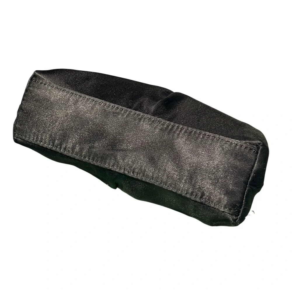 Nine West Black Satin Pleated Evening Clutch Rhinestone Kiss Lock Chain Strap